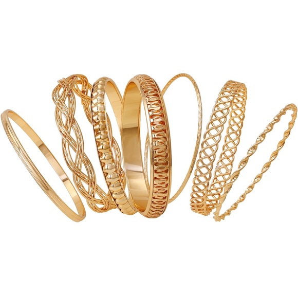 GUESS "Basic" Gold 7 Piece Mixed Bangle Bracelet - Picture 3 of 4